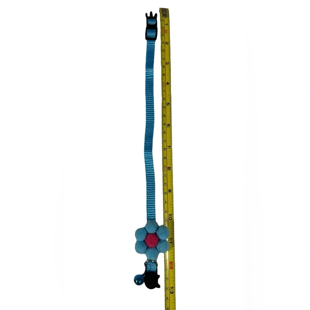 kitty cat blue & pink flower pet jingle bell 13” collar NWOT